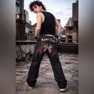 Game Time oversized baggy fit denim jeans Embroidered Skater Rocker Size 36